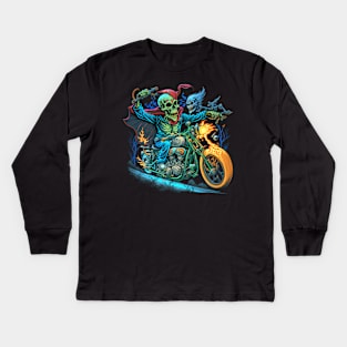 Skeleton riding a motorcycle Kids Long Sleeve T-Shirt